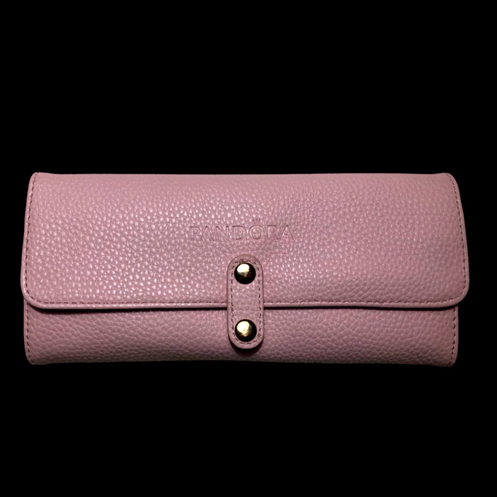Pandora Blush Pink Pebbled Leather Jewelry Holder Travel Case Gold-Tone Hardware